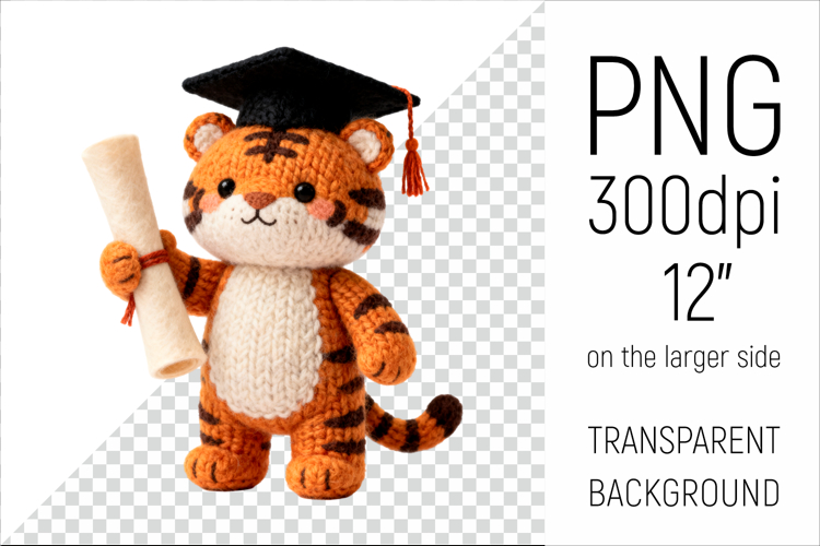 Knitted Graduation Tiger | Cute School Animal Clipart