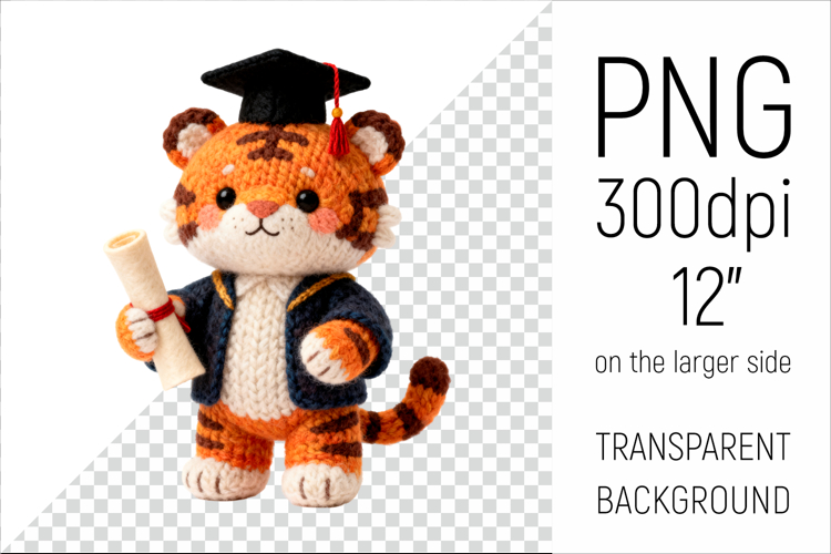 Knitted Graduation Tiger | Cute School Animal Clipart