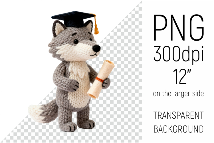 Knitted Graduation Wolf | Cute School Animal Clipart