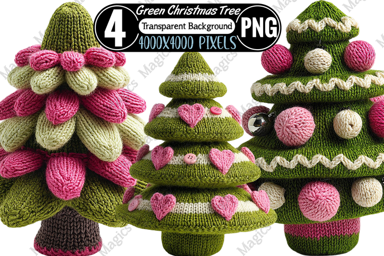 Knitted Green Christmas Tree Clipart