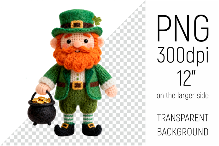 Knitted Leprechaun with Pot of Gold | Patricks Day Clipart