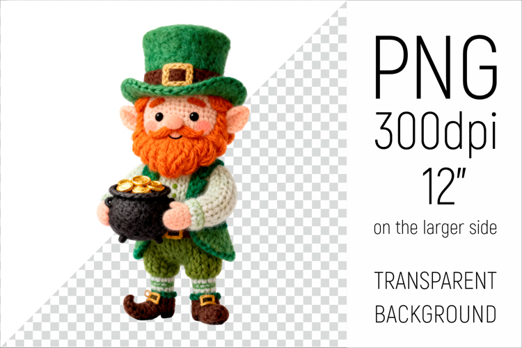 Knitted Leprechaun with Pot of Gold | Patricks Day Clipart