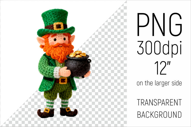 Knitted Leprechaun with Pot of Gold | Patricks Day Clipart