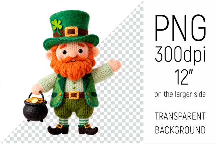 Knitted Leprechaun with Pot of Gold | Patricks Day Clipart