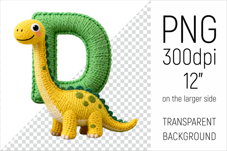 Knitted Letter D Dinosaur | Cute Dino Alphabet Clipart