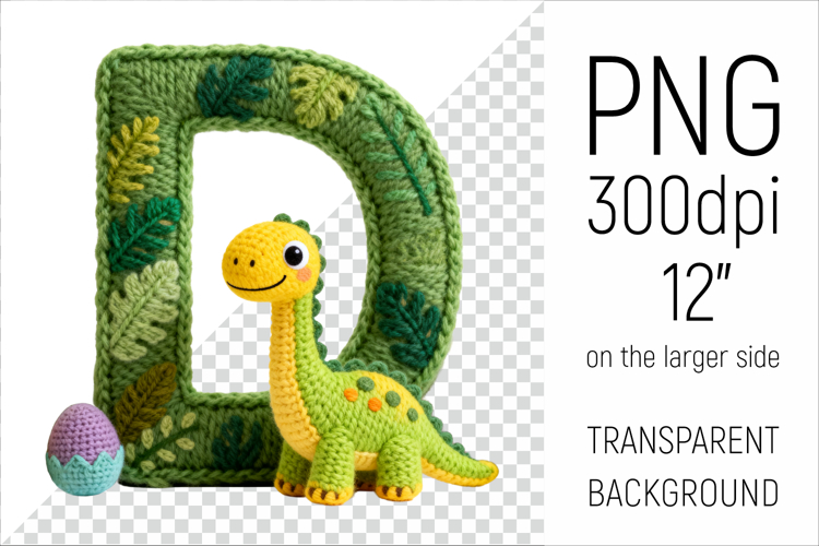 Knitted Letter D Dinosaur | Cute Dino Alphabet Clipart