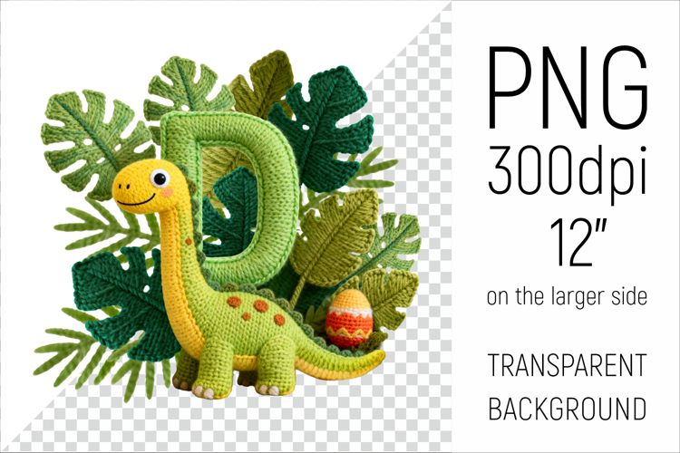 Knitted Letter D Dinosaur | Cute Dino Alphabet Clipart