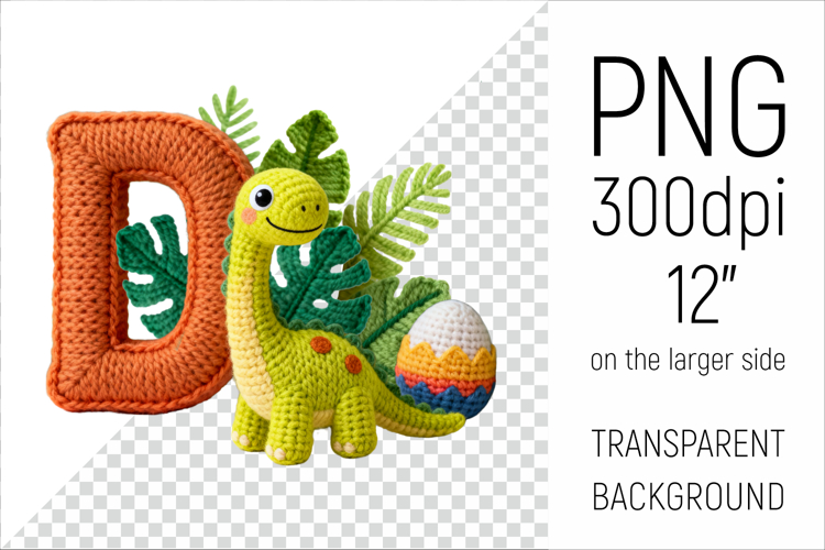 Knitted Letter D Dinosaur | Cute Dino Alphabet Clipart