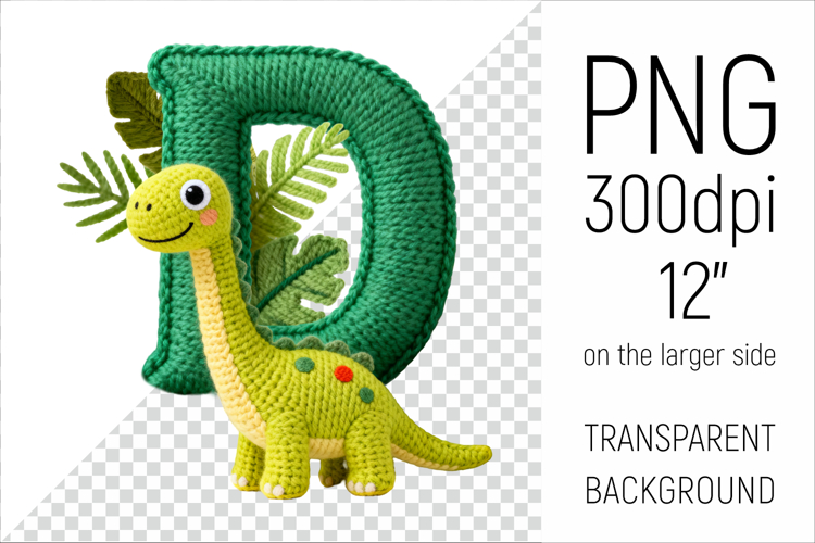 Knitted Letter D Dinosaur | Cute Dino Alphabet Clipart