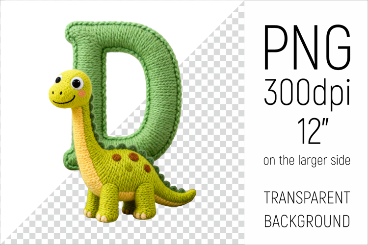 Knitted Letter D Dinosaur | Cute Dino Alphabet Clipart
