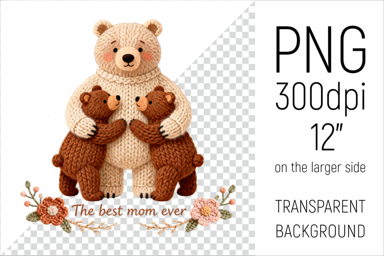 Mama Bear Illustration| Knitted Bear Family