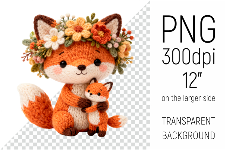 Knitted Mother Fox with Baby | Mothers Day Clipart
