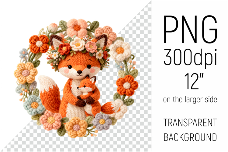 Knitted Mother Fox with Baby | Mothers Day Clipart