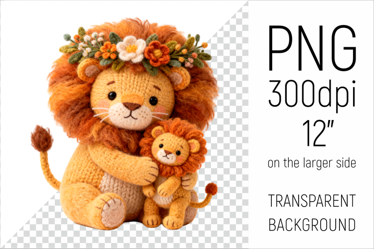 Knitted Mother Lioness with Baby | Mothers Day Clipart