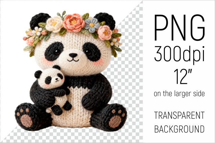 Knitted Mother Panda with Baby | Mothers Day Clipart