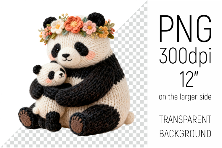 Knitted Mother Panda with Baby | Mothers Day Clipart
