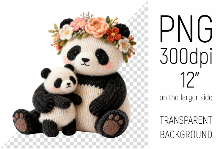 Knitted Mother Panda with Baby | Mothers Day Clipart