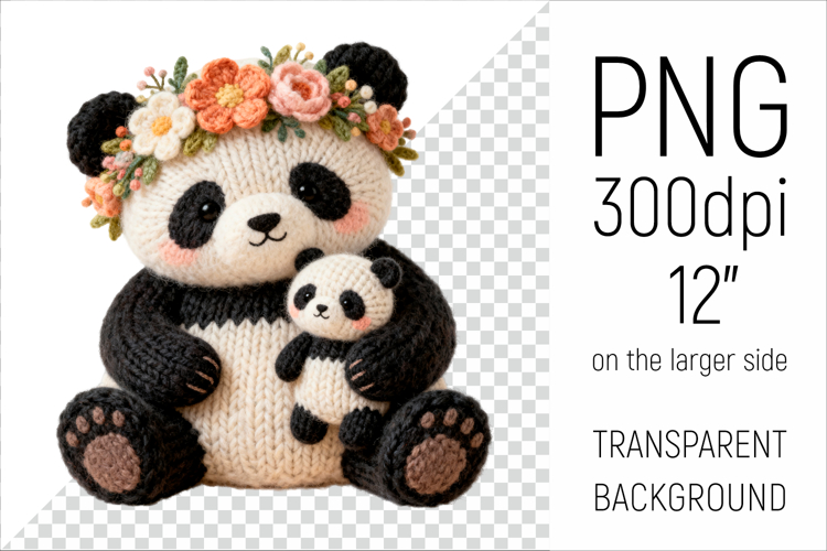 Knitted Mother Panda with Baby | Mothers Day Clipart
