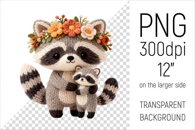 Knitted Mother Raccoon with Baby | Mothers Day Clipart