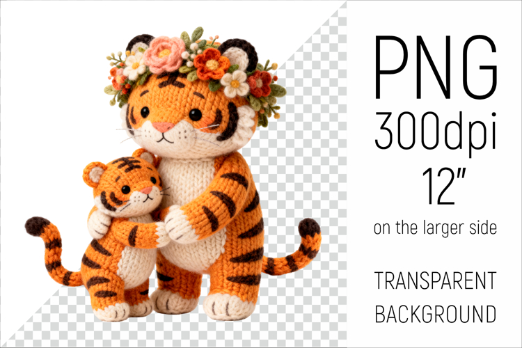 Knitted Mother Tiger with Baby | Mothers Day Clipart