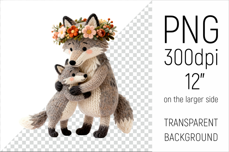 Knitted Mother Wolf with Baby | Mothers Day Clipart
