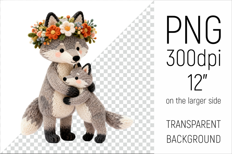 Knitted Mother Wolf with Baby | Mothers Day Clipart