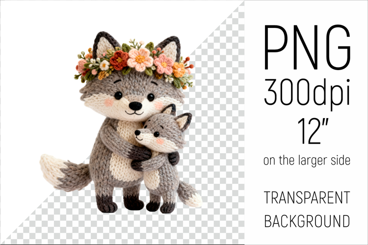 Knitted Mother Wolf with Baby | Mothers Day Clipart