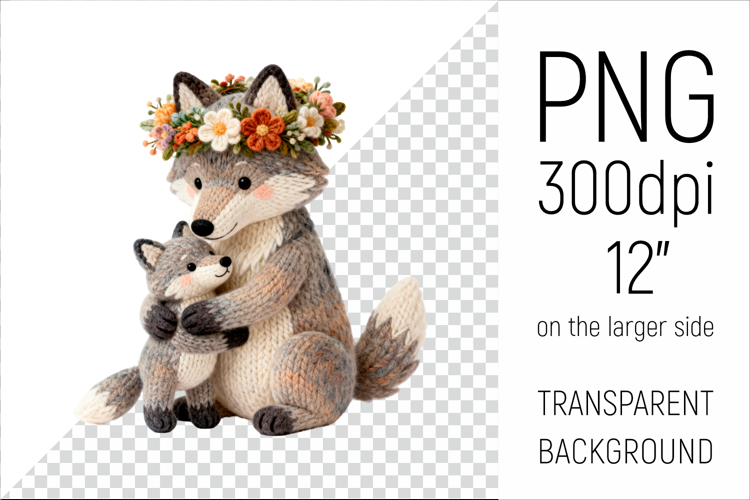 Knitted Mother Wolf with Baby | Mothers Day Clipart