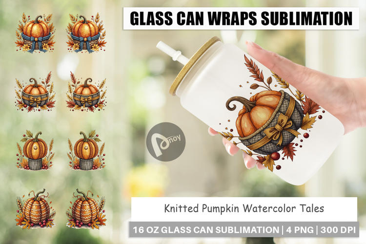 Knitted Pumpkin Glass Can