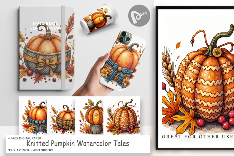 Knitted Pumpkin Digital Paper