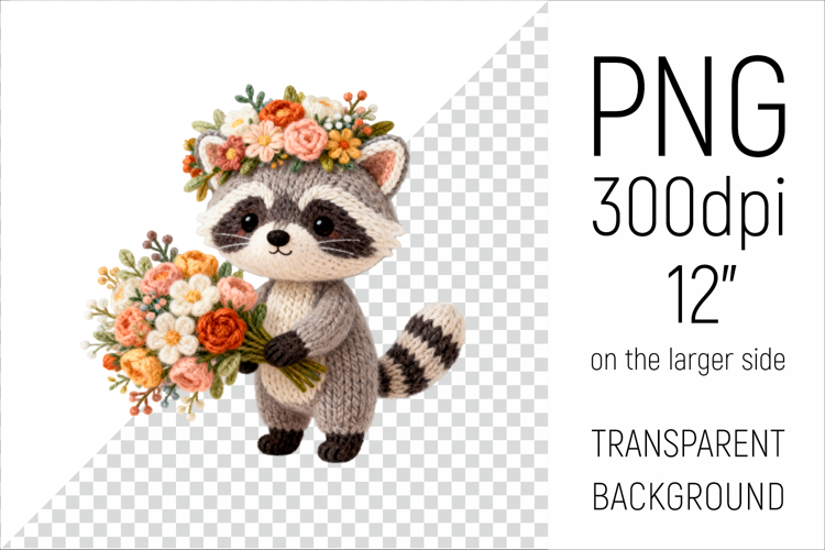 Knitted Raccoon with Flowers | Mother’s Day Woodland Animal