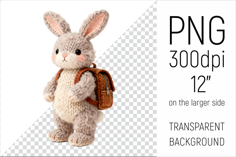 Knitted Bunny with Backpack | Back to School Clipart