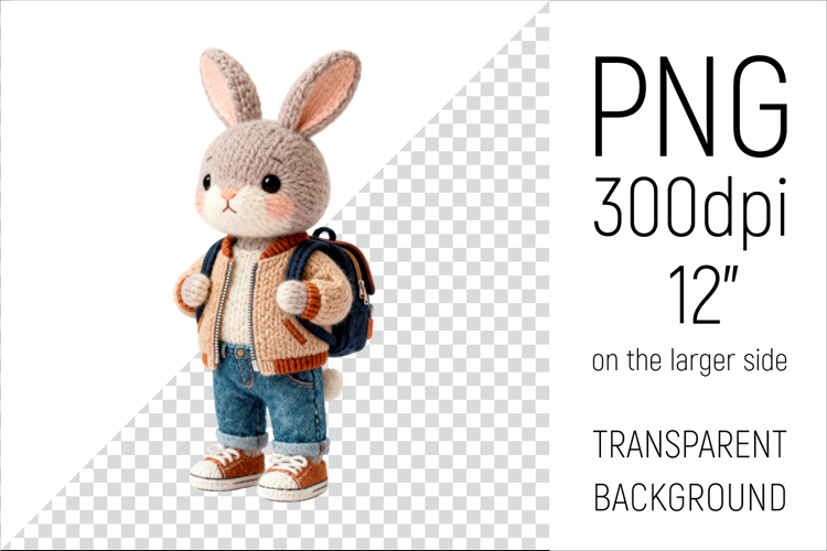 Knitted Bunny with Backpack | Back to School Clipart