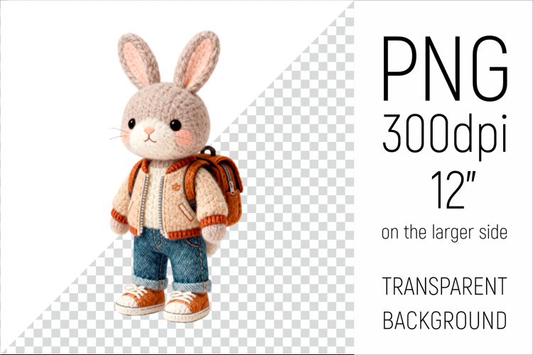 Knitted Bunny with Backpack | Back to School Clipart