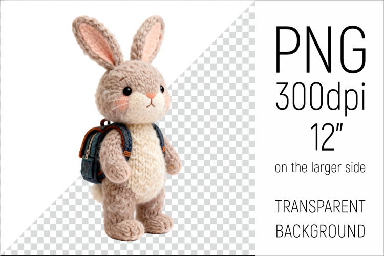 Knitted Bunny with Backpack | Back to School Clipart