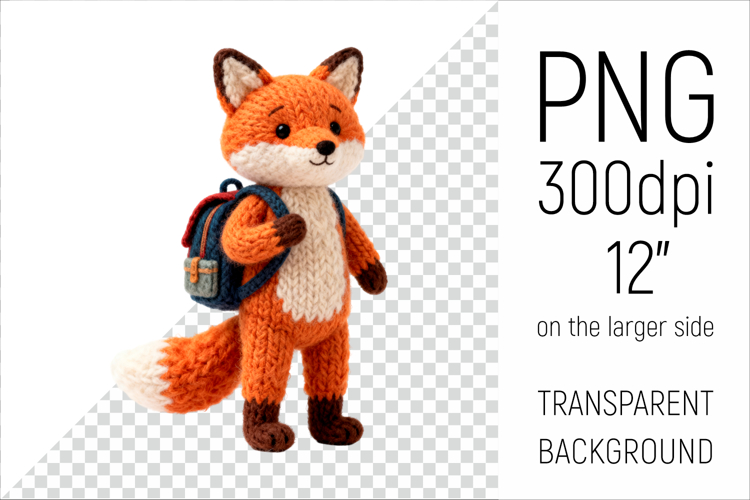 Knitted Fox with Backpack | Back to School Clipart