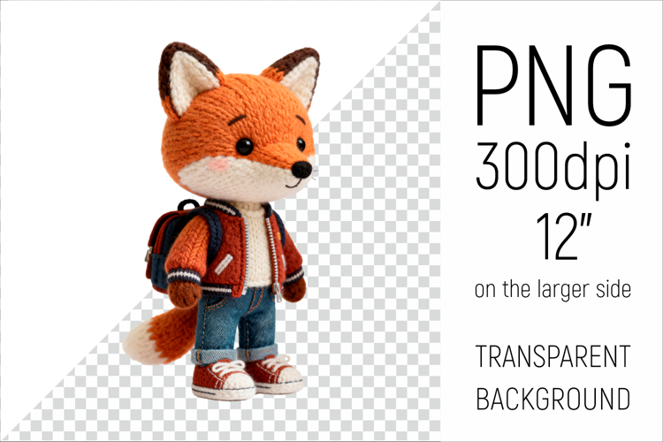 Knitted Fox with Backpack | Back to School Clipart