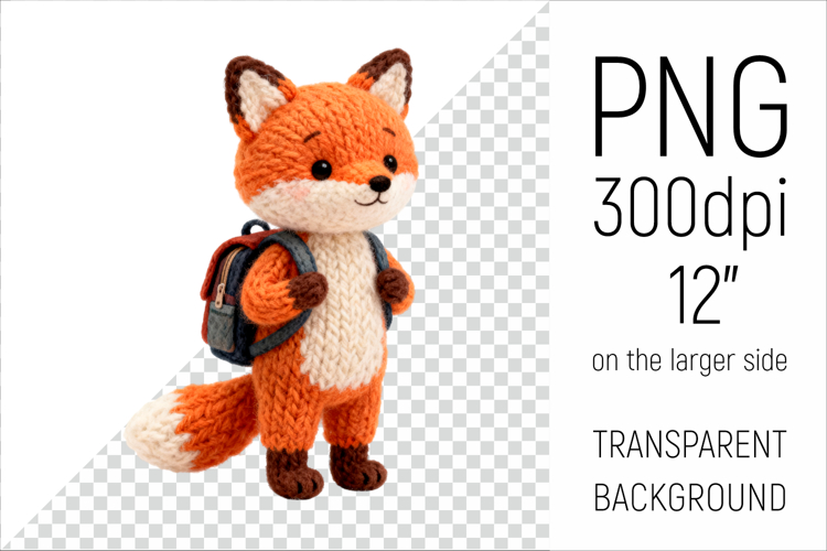 Knitted Fox with Backpack | Back to School Clipart