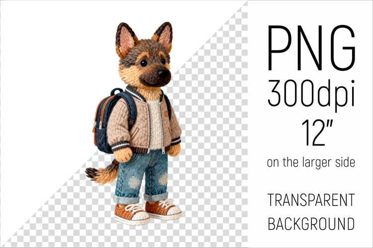 Knitted School German Shepherd with Backpack
