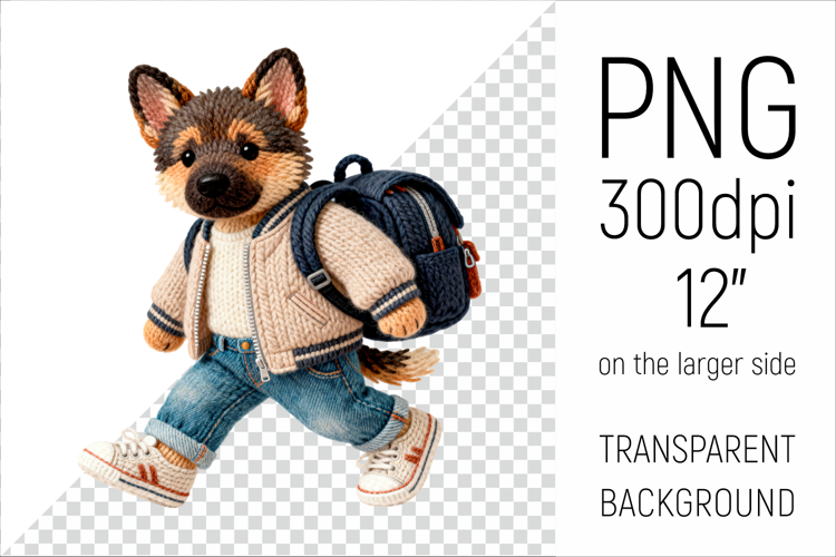 Knitted School German Shepherd with Backpack