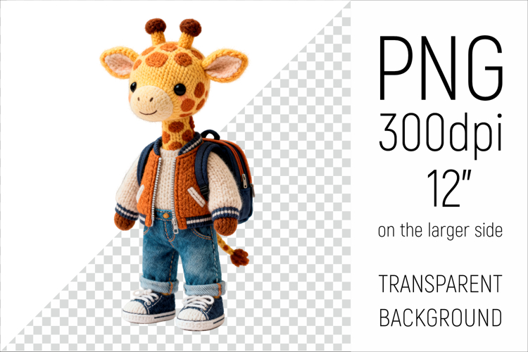 Knitted School Giraffe with Backpack