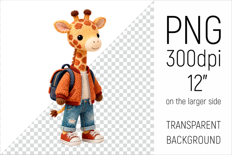 Knitted School Giraffe with Backpack