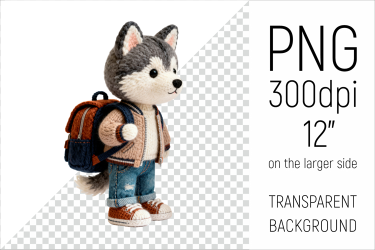Knitted School Husky Dog with Backpack