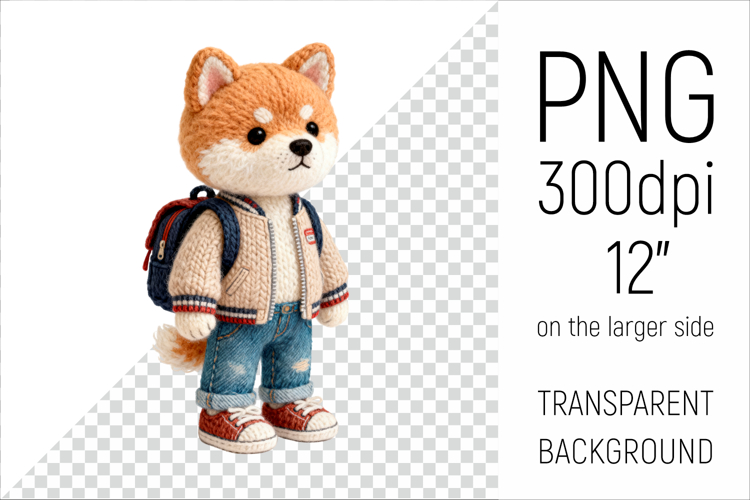 Knitted School Japanese Akita with Backpack