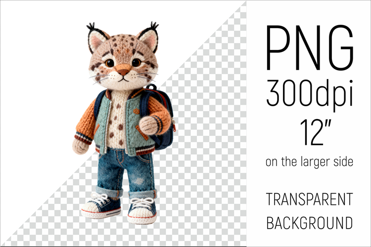 Knitted Lynx with Backpack | Back to School Clipart
