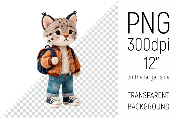 Knitted Lynx with Backpack | Back to School Clipart