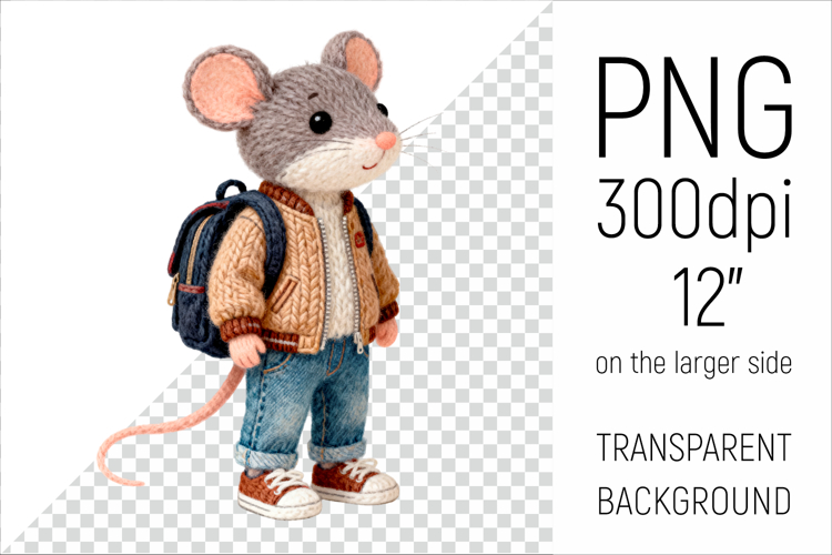 Knitted School Mouse with Backpack