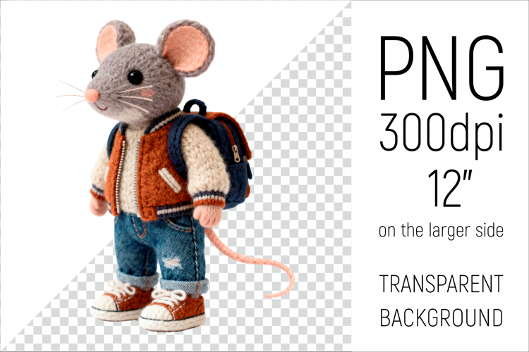 Knitted School Mouse with Backpack