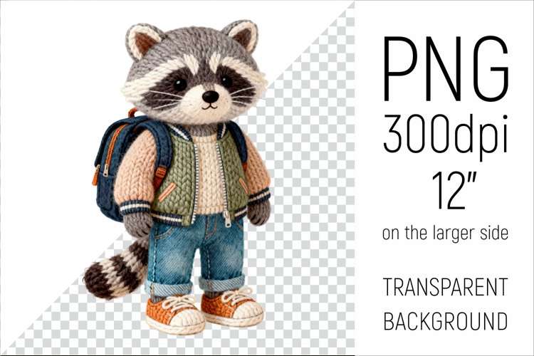 Knitted School Raccoon with Backpack