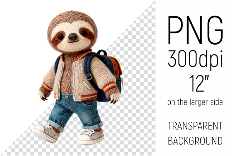 Knitted School Sloth with Backpack | Cute School Animal Clip